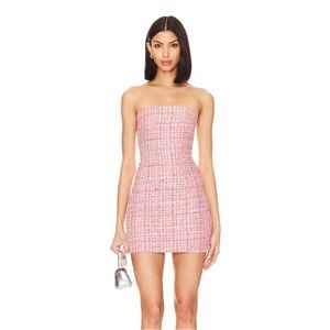 Superdown Pink Strapless Tweed Dress